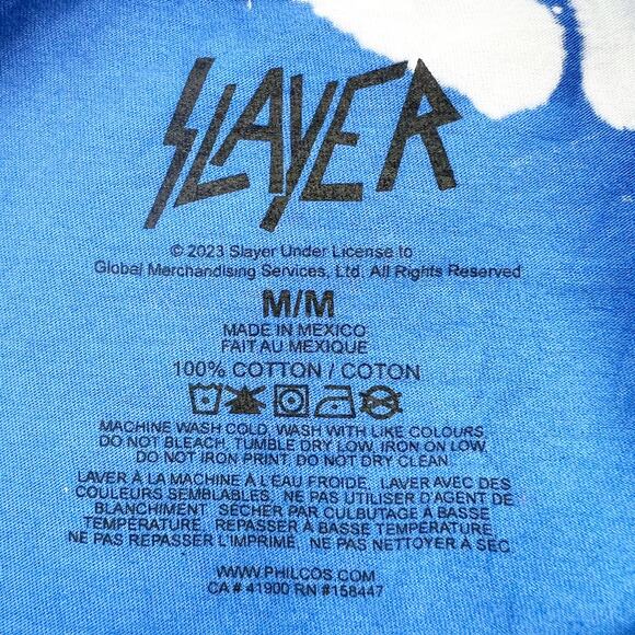 Slayer Unisex Blue‎ Tie Dye Graphic Print Short Sleeve Band Tee T Shirt Top Sz M - Picture 4 of 4